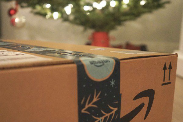 amazon box under a christmas tree